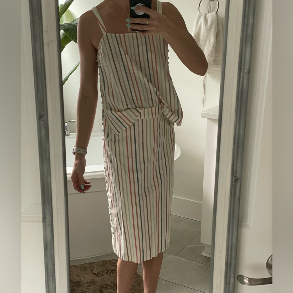 Madewell Side-Button Cami Top & Skirt Set in Flecked Rainbow Stripe
